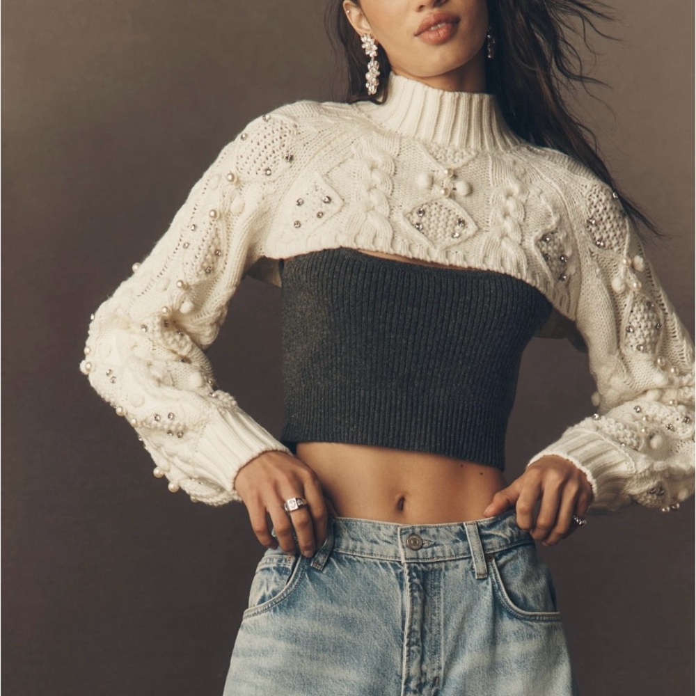 NWT (O/S) BLITHE Mock-Neck Embellished Shrug